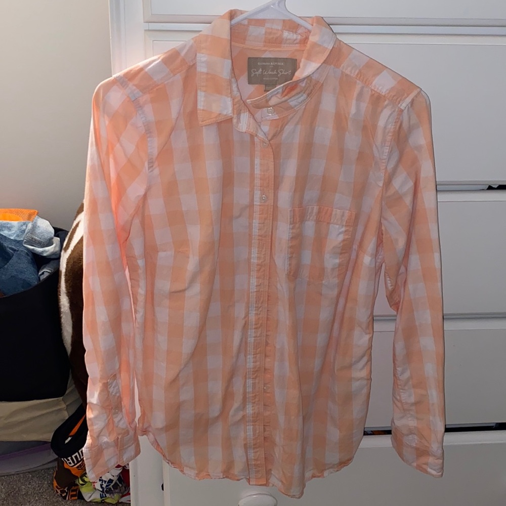 Peach and white plaid button up